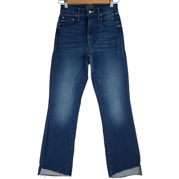 Mother The Insider Crop Step Fray Jeans Tongue And Chic Blue Size 25 NWT